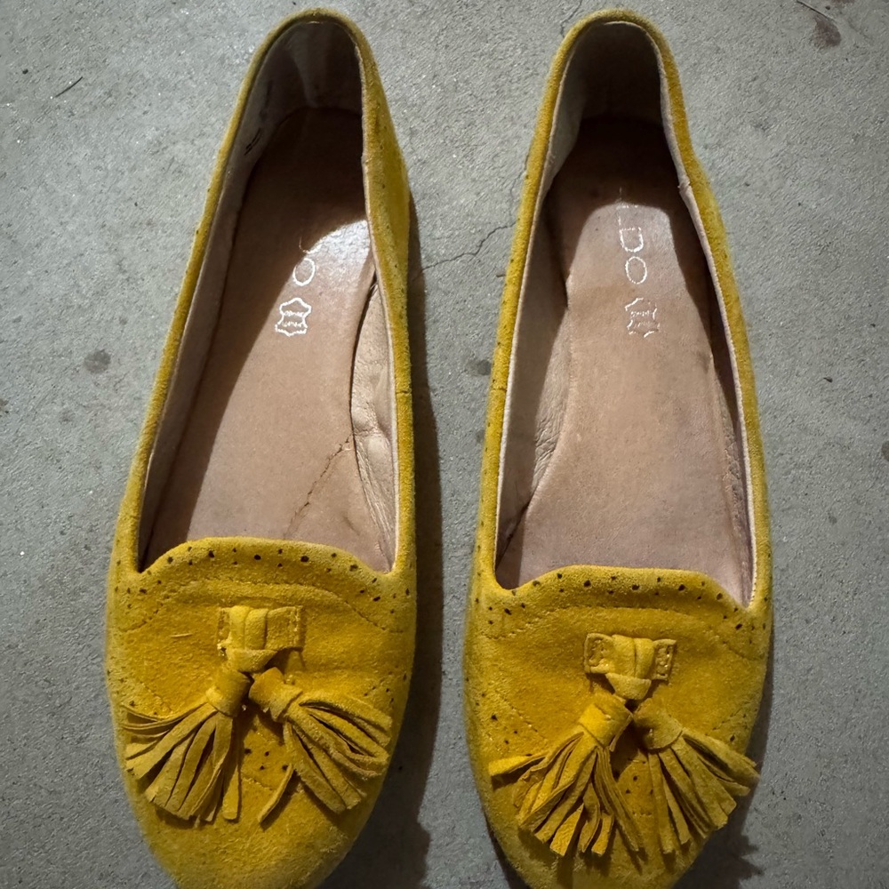 Aldo Yellow Suede Tassel Flats